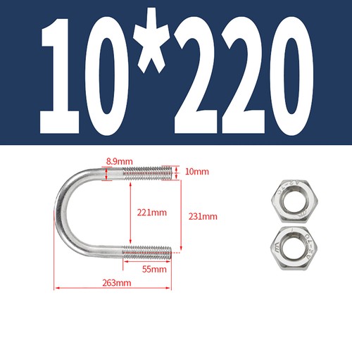 A2 Stainless Steel U Bolts & Hex Nuts M6 M8 M10 M12 Clamp Pipe Tube Marine - Foto 40 di 52
