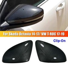 Carbon Fiber Rear View Mirror Cover Cap For Skoda Octavia 14-17 Vw T-roc 17-19
