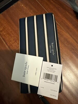 New Kate Spade Cameron Large Continental Wallet York Stripe