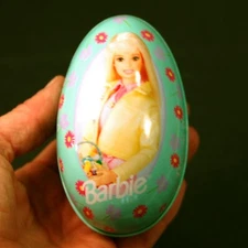 Vintage Barbie Egg Shaped Tin 1998 Russell Stover Candies Empty