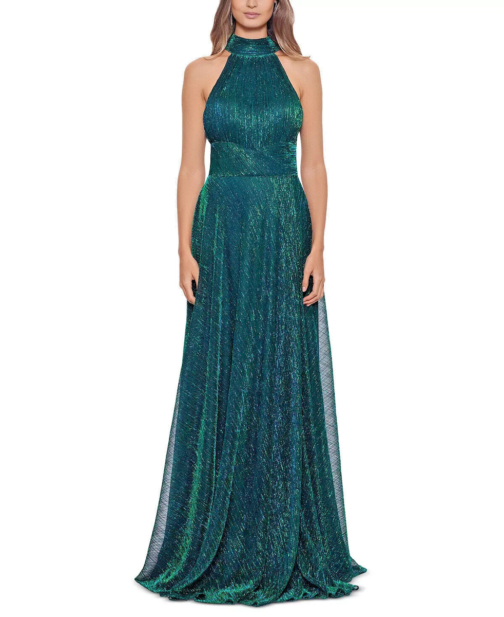 Betsy & Adam Glitter Halter Gown Dress Sz 4p $269 jade *1237 | eBay