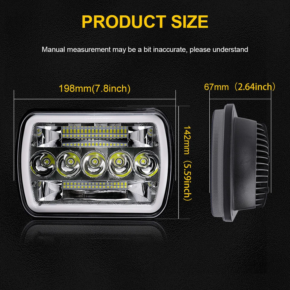 Fit For Kenworth T300 1997-2010 Halo 7x6" LED Headlight Hi-Lo Sealed Beam DRL - Image 4 of 4