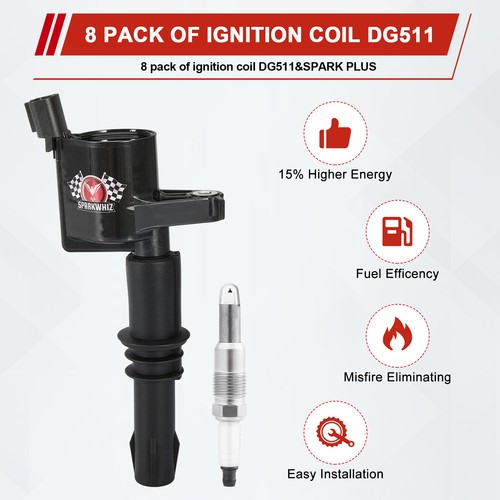 8 Sets Ignition Coils Iridium Spark Plugs for Ford F-150 F-550 4.6L 5.4L 04-08 - Picture 4 of 7