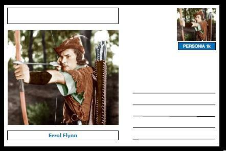 Personalities - souvenir postcard (glossy 6"x4", 260 gsm) - Errol Flynn - superb - Afbeelding 1 van 1