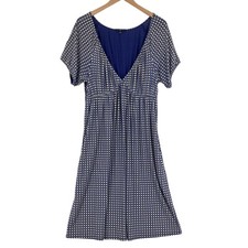 Gap Shift Dress Womens Large Blue White Polka Dot Viscose Deep V Neck Pullover