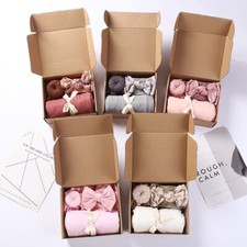 3 Piece Baby Bamboo Swaddle Blanket, Nylon Headband, and Knit Turban in Cute Box