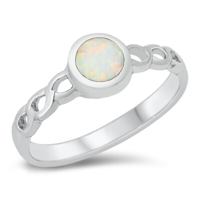 White Lab Opal Open Twist Ring New Sterling Silver Band Sizes 5-10 