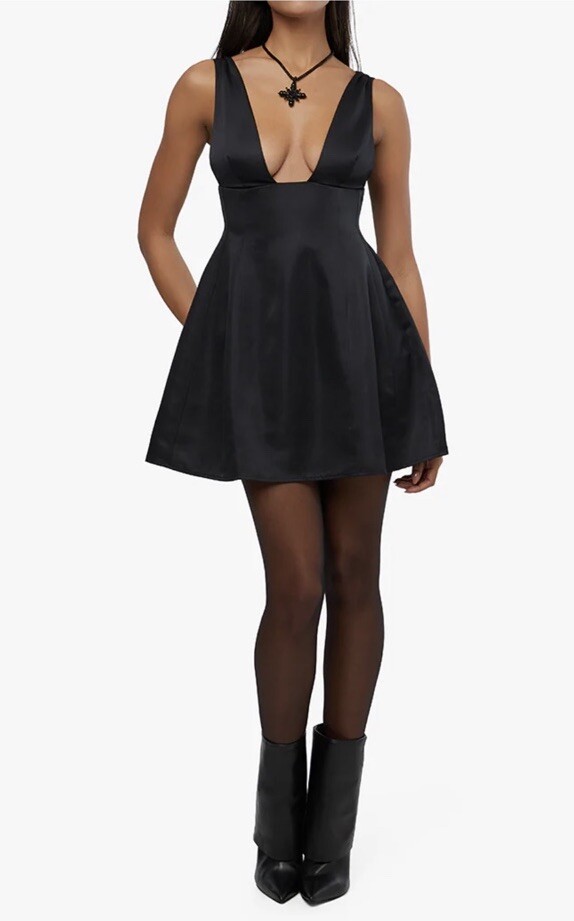 Weworewhat V-Neck Mini Dress Women's Black Size 8 NWT Satin Originally $138  | eBay