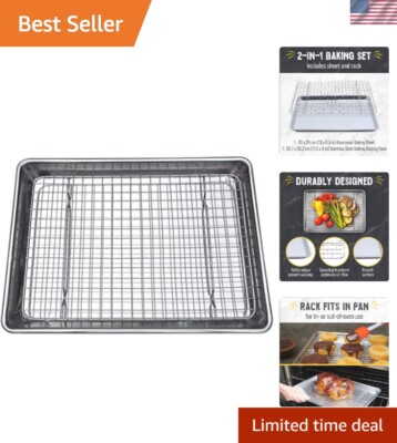 Dishwasher Safe Quarter Sheet Pan with Baking Rack for Effortless