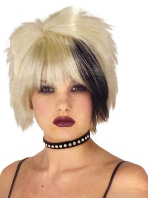 Fun World Womens Blonde & Black Punk Rock Short Halloween Costume Wig