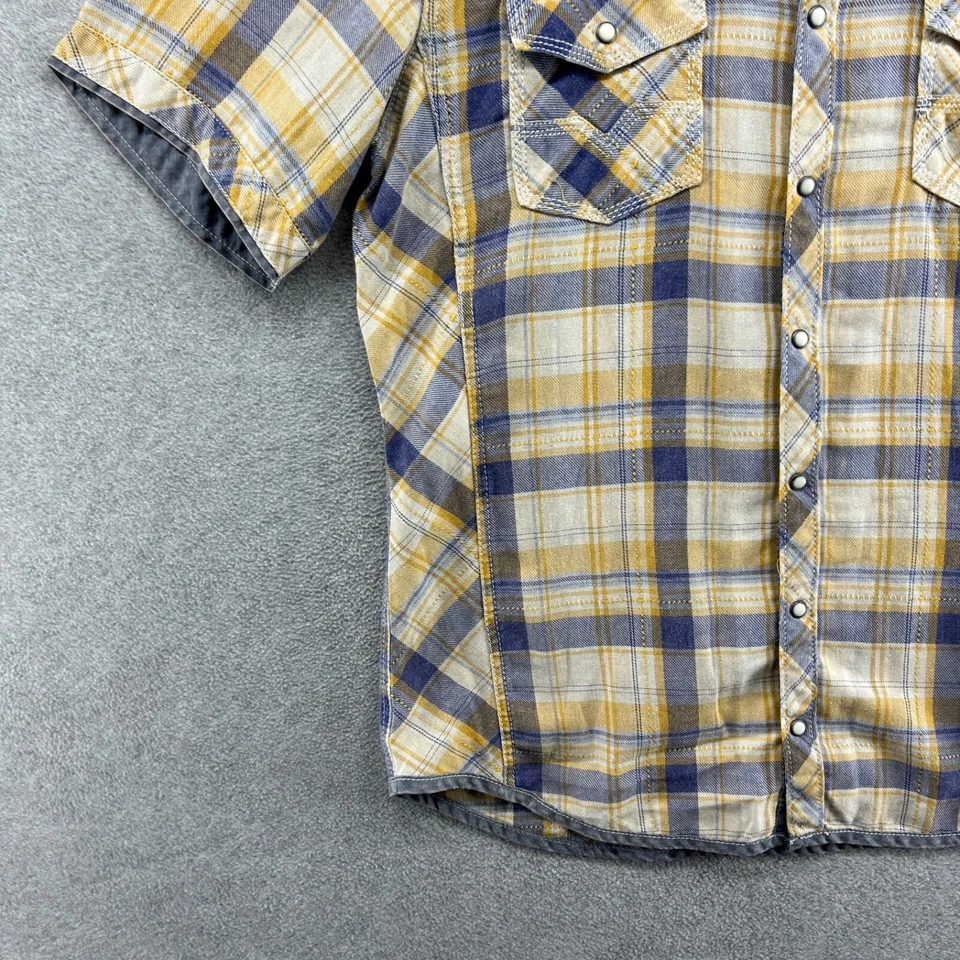 Buckle BKE Shirt Mens Size Large Yellow Plaid Short Sleeve Pearl Snap Western - Image 2 of 4