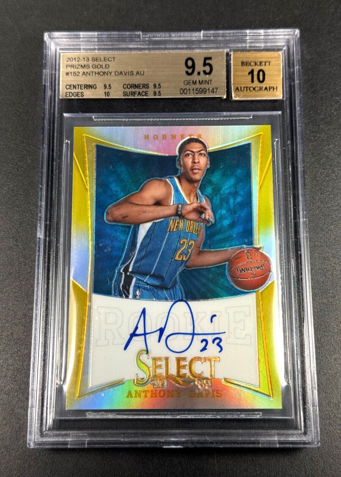 ANTHONY DAVIS 2012 PANINI SELECT #152 GOLD PRIZM AUTO ROOKIE RC /10 BGS 9.5 10