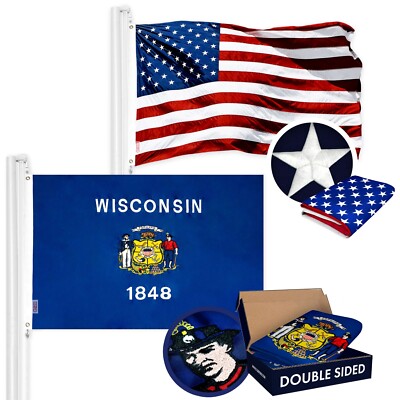 G128 Combo (3x5ft Flag) USA Embroidery & Wisconsin Double Sided Embroidery