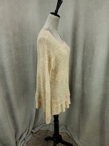 Damen Boho Pullover Größe L Beige Langarm hauchdünner Saum Strick Tunika Knox Rose - Bild 9 von 10
