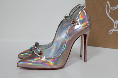 sz 7 / 37.5 Christian Louboutin Chick Queen Iridescent Jewel Red