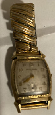 VINTAGE 1950 MEN L0 RECTANGULAR 10BM BULOVA 10K RGP MANUAL WIND 17J WATCH