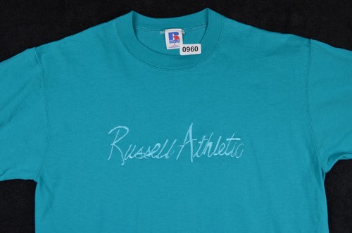 Vintage 80s Russell Athletic Script Shirt Mens Large 40" Teal - Bild 5 von 13