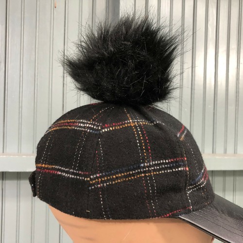 Vince Camuto Plaid Pom Pom Knit Adjustable Baseball Hat Cap - Picture 5 of 6