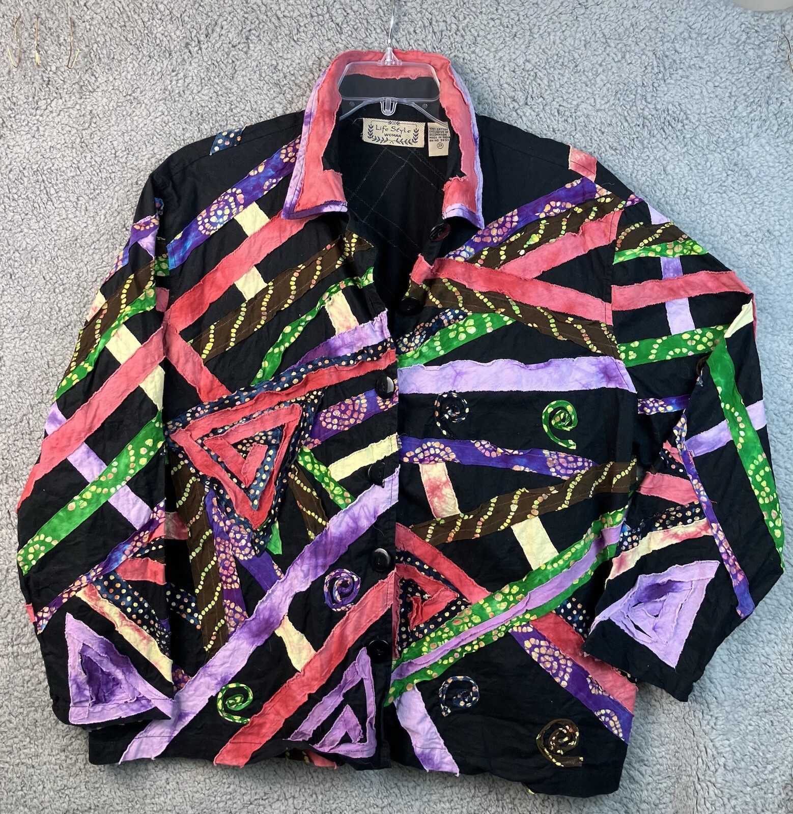 Life Style Patchwork Button Up Jacket Womens 2X C… - image 6