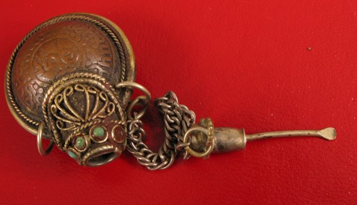 ANTIQUE CHINESE ASIAN MIDDLE EAST SNUFF PERFUME MEDICINE BOTTLE BRONZE GEMSTONE - Picture 9 of 13