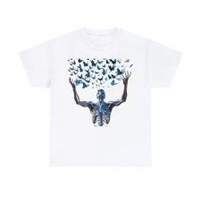 Unisex Adult T Shirt Streetwear Designer Graphic Tee Chrome Skeleton Butterfly