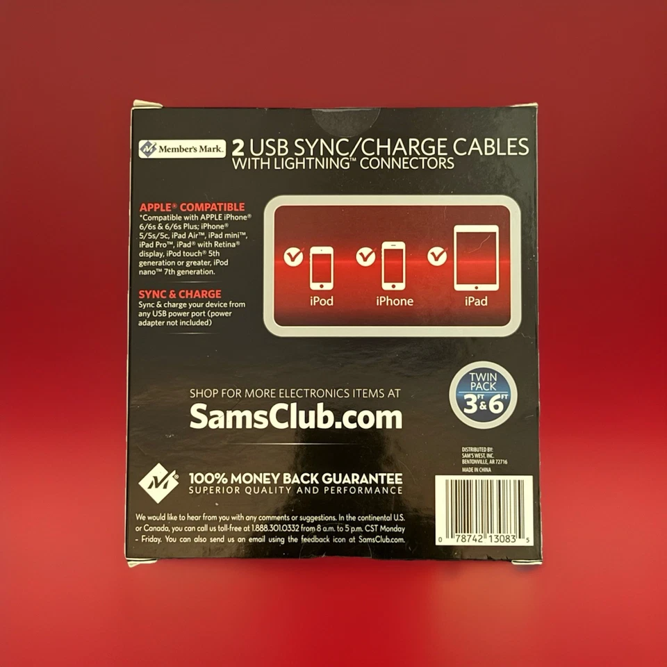 Cables Member's Mark Apple USB Lightning de 3 pies y 6 pies (2 paquetes) Foto 3 de 3