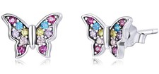 925 Sterling Silver Earrings,Hypoallergenic Flat Back Stud Earrings,Butterfly...
