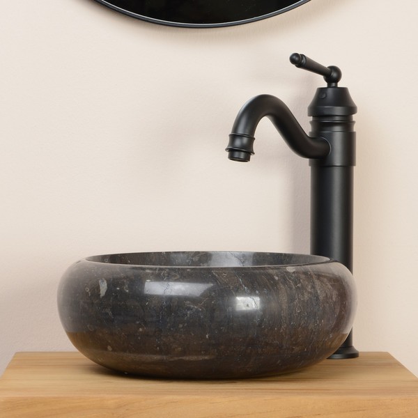 Steinwaschbecken Asbak Mini Marmor 30 X 30 X 12 Cm Anthrazit Rund Wohnfreuden-image
