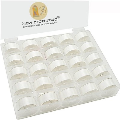New Brothread 25-Pack White 70D/2 (#60) Sewing Machine Bobbin Thread, Embroider_