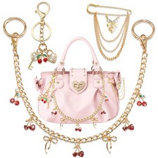 Cherry Purse Charm Chain Cute Red Rhinestone Decorative Purse Chains Gold Bow...