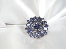 Vintage Sterling Silver 925 Heated Blue Tanzanite Large Cluster Ring Size 10