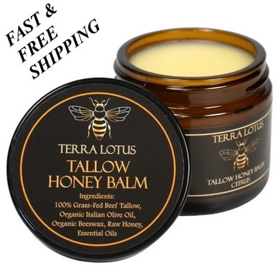 Organic Grass-Fed Beef Tallow Balm with Raw Honey-Moisturizing Cream(2 Oz,Citrus