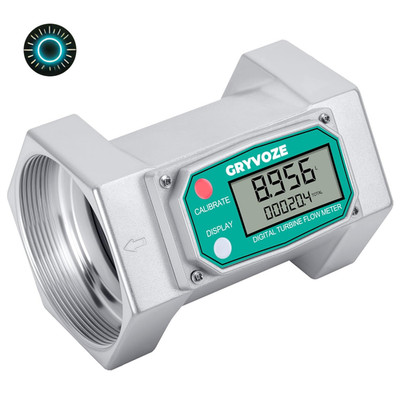 3 Inch Digital Flow Meter 21-264 GPM Inline NPT Thread Turbine Flowmete...