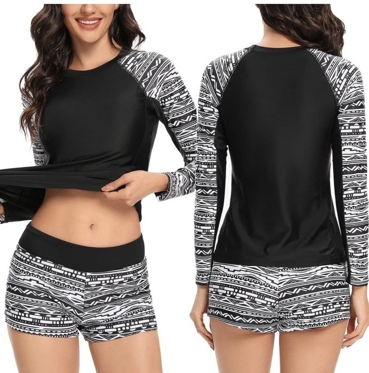 Abalagu Women's Plus Size Two-Piece Long-Sleeved Sun Protection Swimsuits XXL