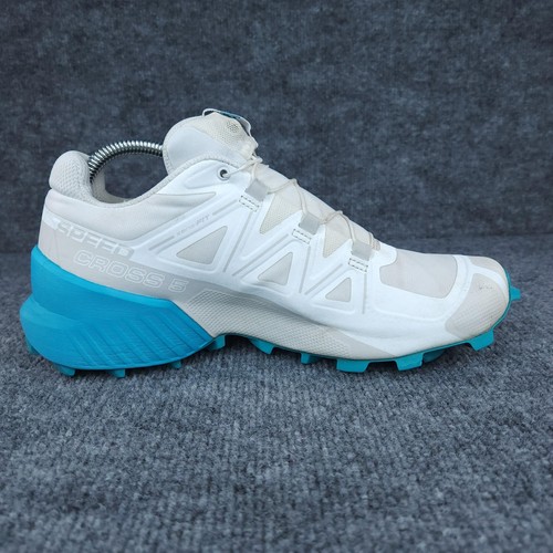 Salomon Speedcross 5 Trail Running Shoes Womens Size 8.5 White Blue Quicklace - Picture 6 of 19