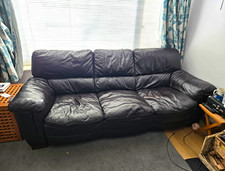 Black Leather 3-Seater Sofa Couch 220cm Length x 95cm Width x 90cm Height