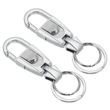 2Pcs Car Key Chain Keychain Stainless Steel Keys Holder with 2 Rings Silver