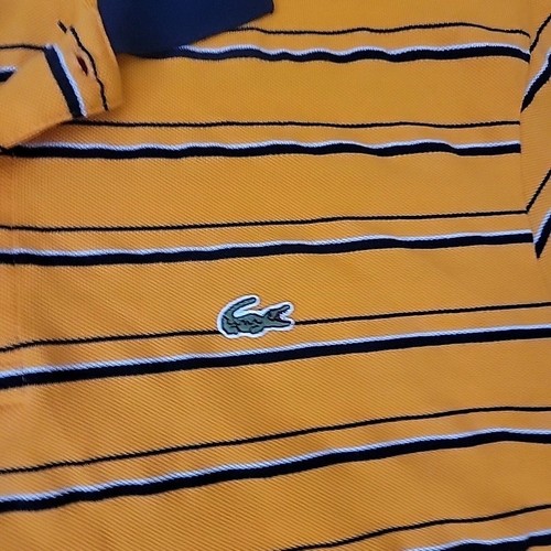 Lacoste Polo Shirt Adult 7 Orange Blue Striped Croc Logo SS Cotton Pullover - Picture 7 of 10