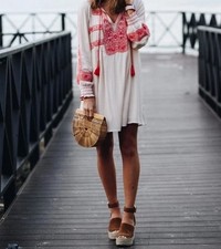 Free People Wind Willow Boho Embroidered Mini Dress Feminine Romantic Women’s XS