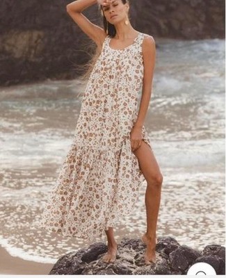 Daughters Of India Lopa Floral Tiered Maxi Dress Boho Beachy Size