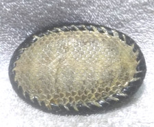 Snake Skin Leather Over Metal Beige Belt Buckle Great Vintage Condition