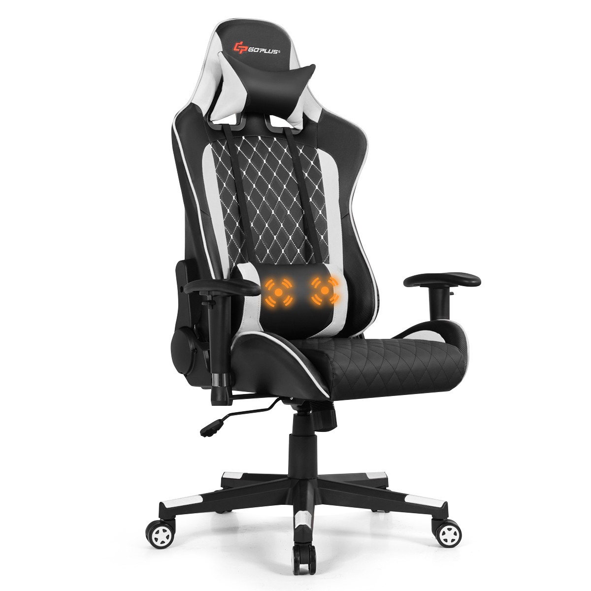 Reclining Racing Chair W/lumbar Support And Headrest White