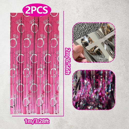 Bachelorette Party Decorations 2 Pcs Diamond Ring Pink Backdrops Foil Fringe ... - Picture 3 of 7