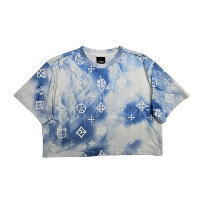 Evisu Women's Cropped T-Shirt Blue Graphic Round Neck Basic - Size Small