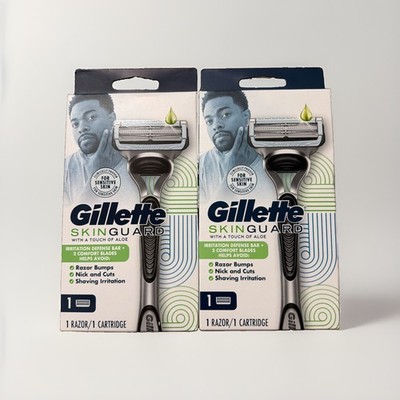Lot of 2 Gillette Skinguard With Aloe Cartridges & 2 Razor Handles, NEW SEALED
