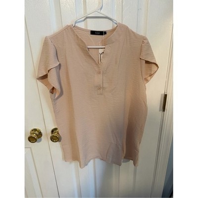 NWT VDJ Women's Large Beige Short Sleeve Blouse