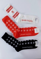  NO CUSTOMS TAX 3 pairs ALEXANDER MCQUEEN cotton skull  logo crew socks Medium