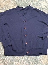 Vintage L.L. Bean 100 Lambswool Cardigan Sweater Navy Blue Men's XL