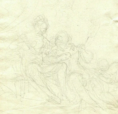 Scène de genre, personnes du XIXe siècle - dessin d'œuvres anciennes au crayon - Photo 1/4