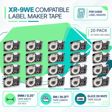 20PK XR-9WE Label Tape Refill for Casio KL-120 KL-7000 White 9mm x 8 meters